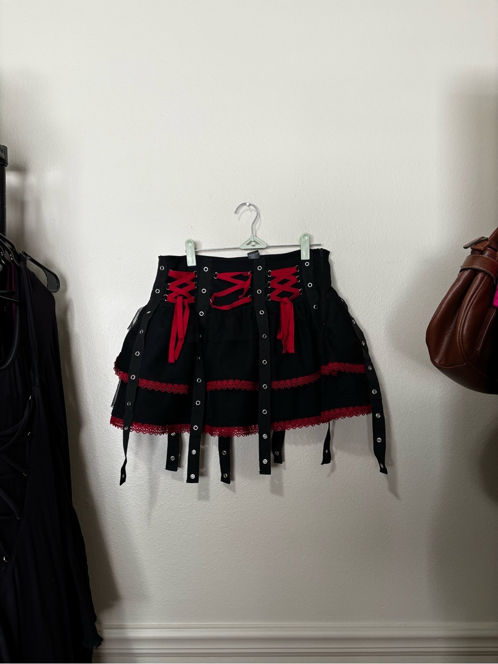 Hot Topic Black Mini Skirt with Red Lace-Up Accents